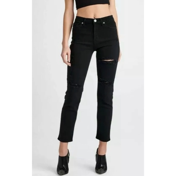 Hudson Jeans Denim - Hudson Zoeey High Rise Straight Jeans Ripped Black